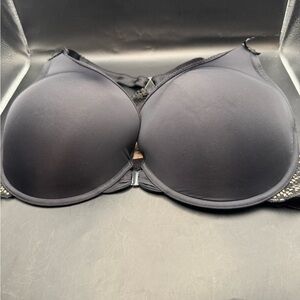 Adore Me 40G Bra Black Padded Front Closure Underwire Side Lace Overlay